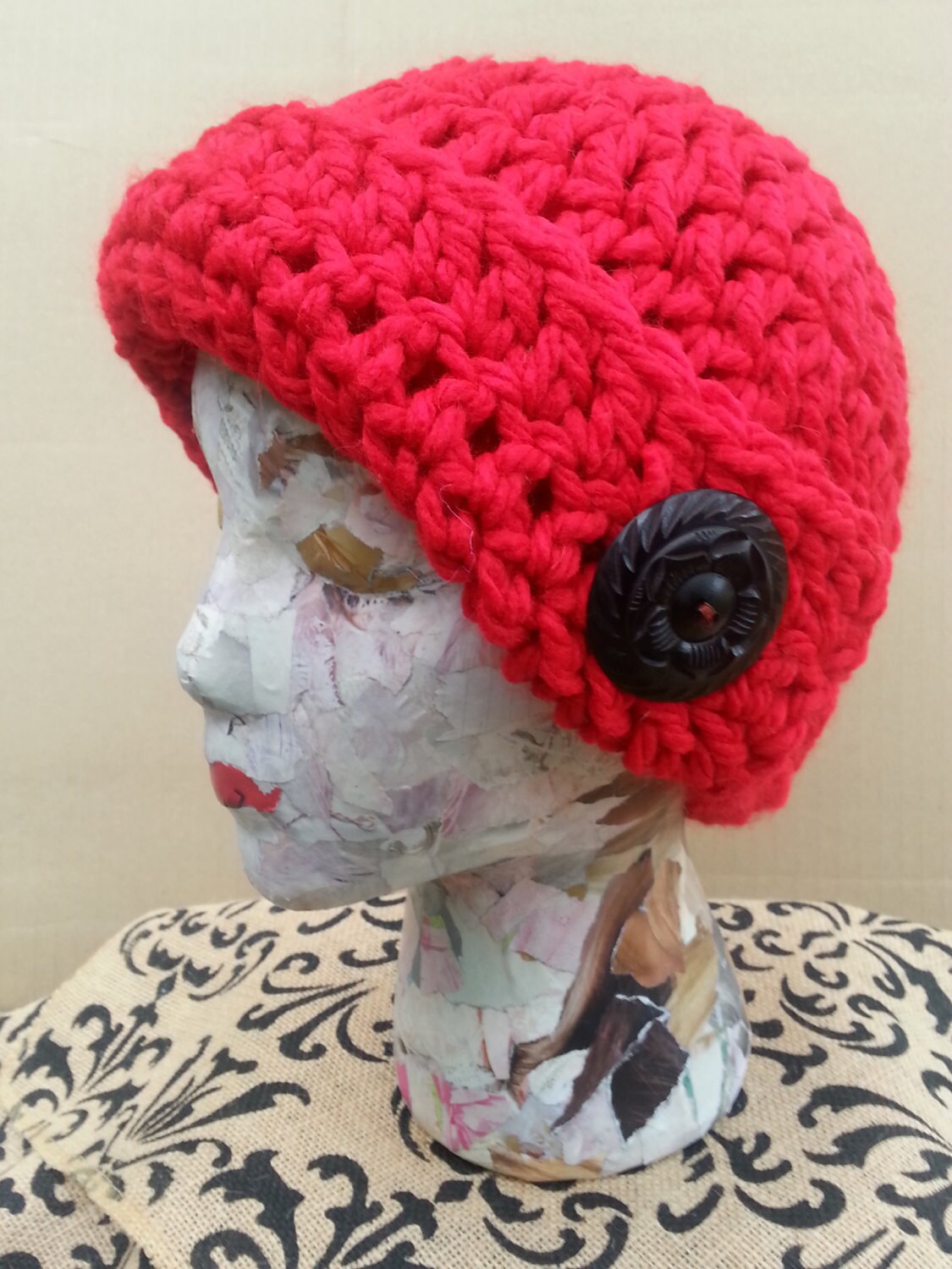 SALE Red Crochet Skull Cap Funky Winter Cap Women's Teen