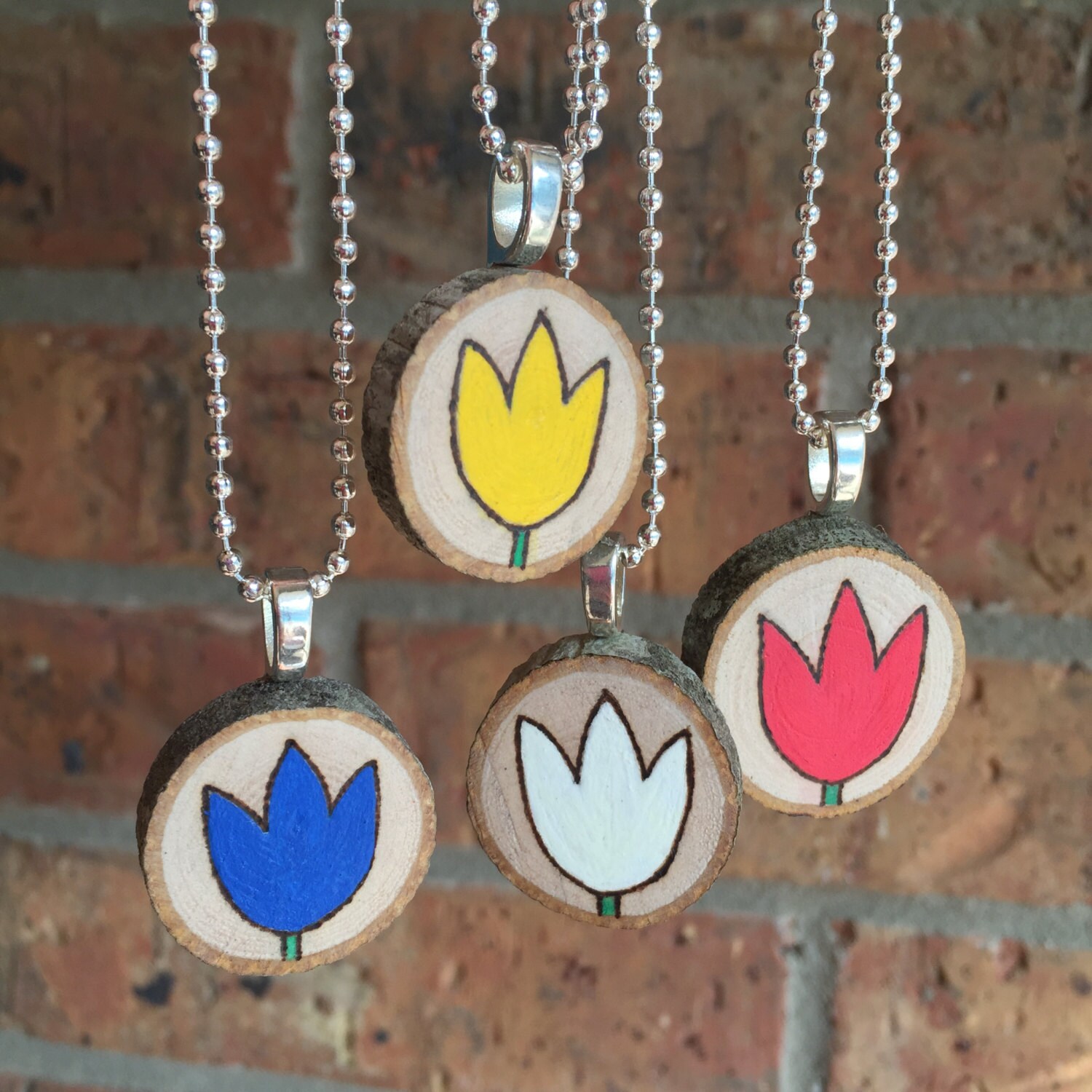 Tulip pendant flower necklace tulip jewelry wood by MalamiStudio