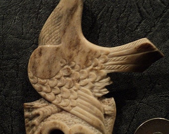 Carved From Deer Antler hair fork "Birdie"-Horn carving-rustic Antler hair fork-vintage hairpin-ethnic costume