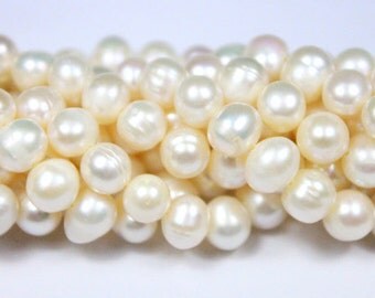 6mm White Pearl Beads - Baroque White Pearl Beads - Freshwater Pearl Beads - 15inch Full strand - Round Gemstone Beads