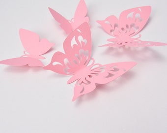Pink Paper Butterflies Party - Paper Butterfly Wall - 3D Paper Butterflies Sticers - Wall Butterfly Decoration - Butterfly Birthday Decor