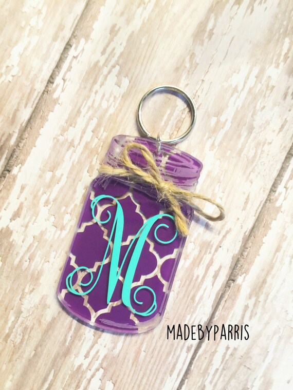 Mason Jar Acrylic Keychain Monogram Mason Jar by MadeByParris