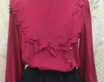 Vintage Oleg Cassini Ruby Red Blouse, Size 12