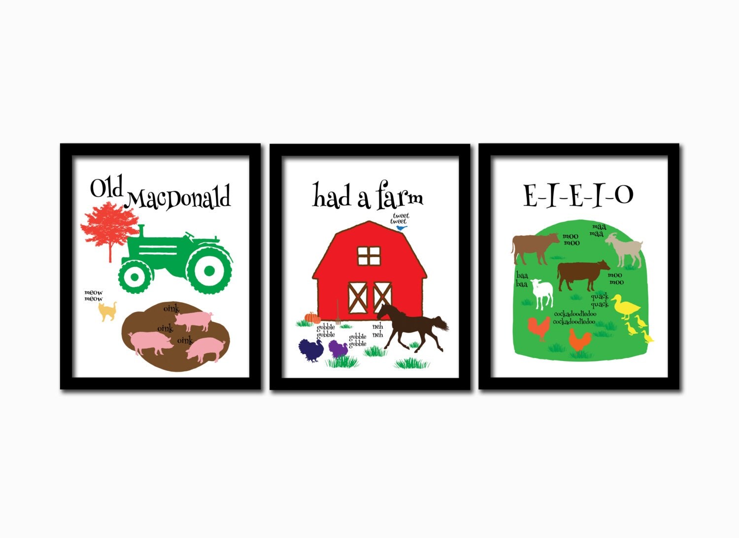 Old MacDonald had a farm print. Nursery print. Farm animal art
