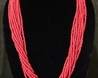 32'' Vintage Ten Strand Red Bead Necklace.