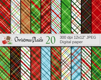Christmas Plaids Digital Paper Set, Christmas Digital papers, Plaid Digital Scrapbook papers, Christmas Scrapbook papers, Instant Download