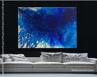 Large Contemporary art Handmade XXL heavy texture modern abstract painting blue white pearl