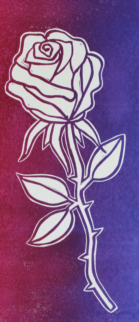 Rose and Thorns Linocut Print