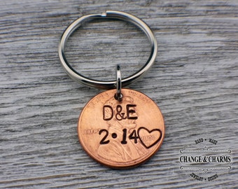 Custom Penny Keychain, Anniversary Gift for Men, Lucky Penny, Anniversary Gift for Husband, Personalized Lucky Penny