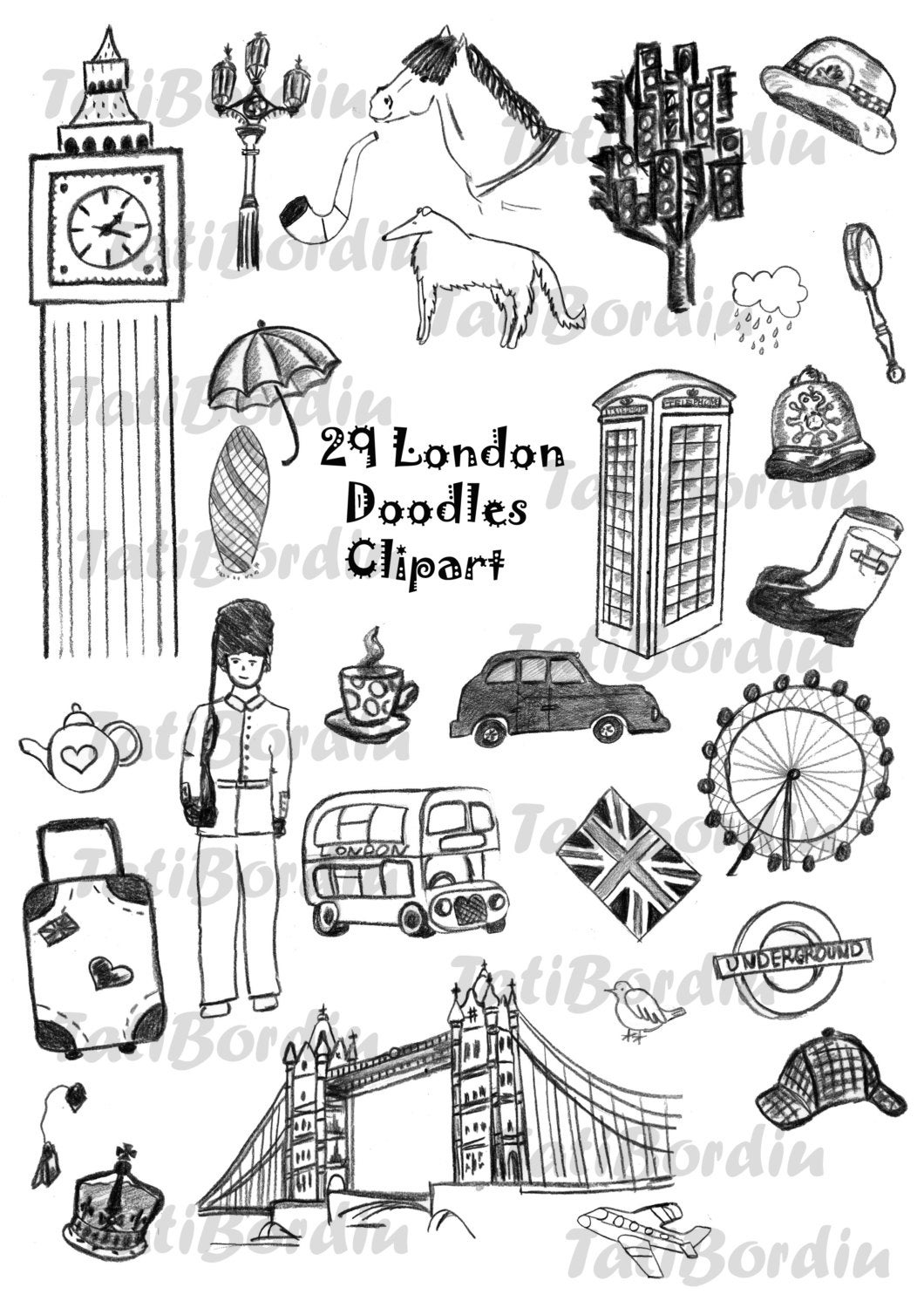 London Doodles Clipart from Tatibordiu on Etsy Studio