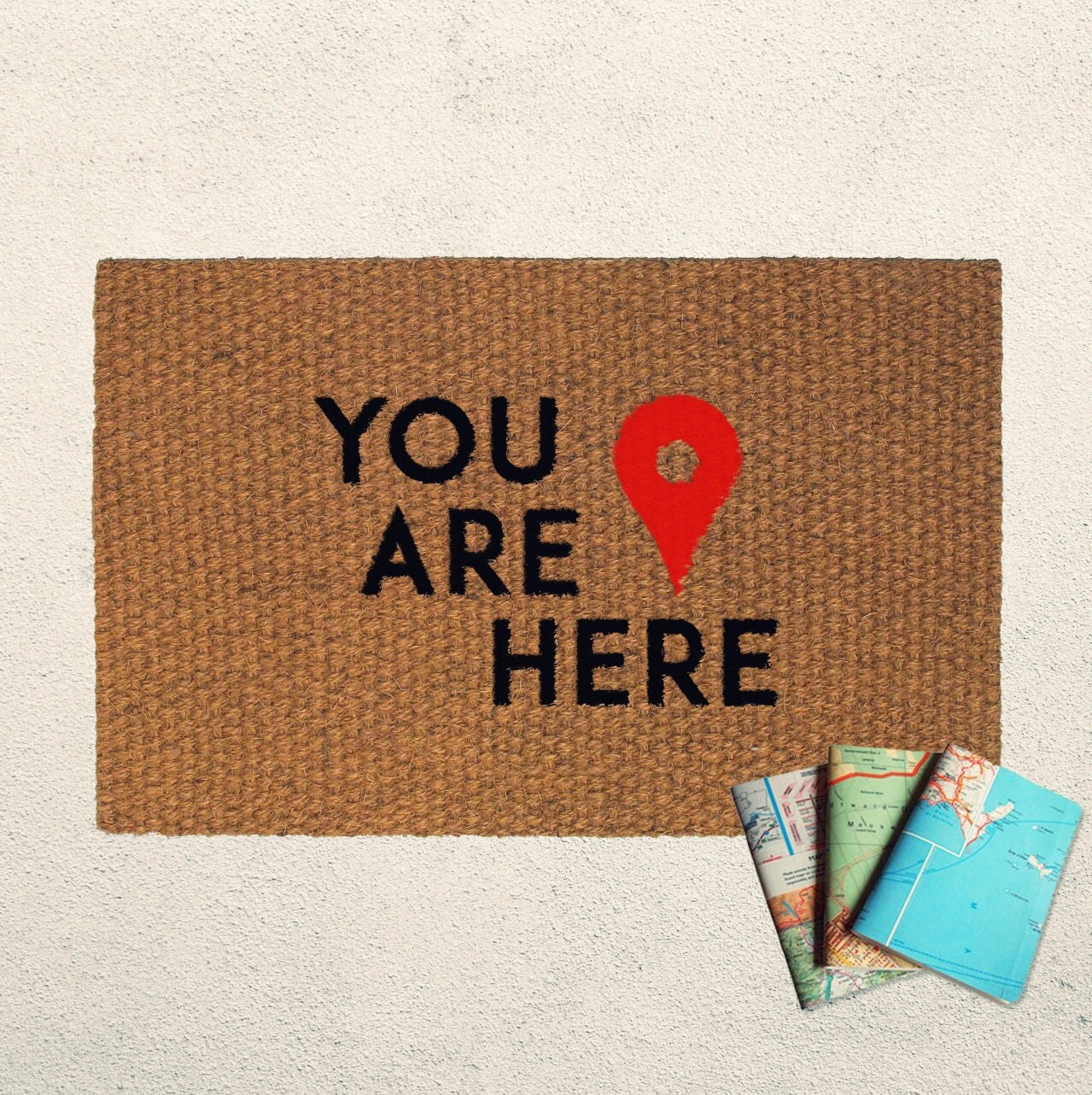 You Are Here Doormat Mat Hand Painted Outdoor Rug