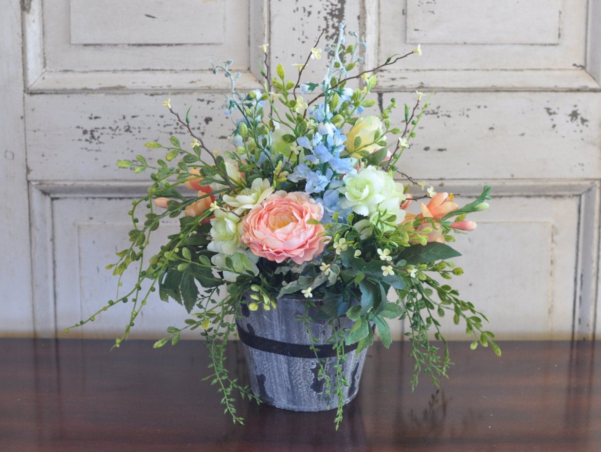 Spring Silk Flower Arrangement Roses Ranunculus Freesias