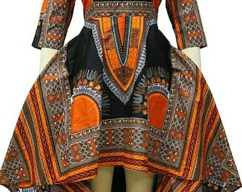 Dashiki ankara wax African print high low dress