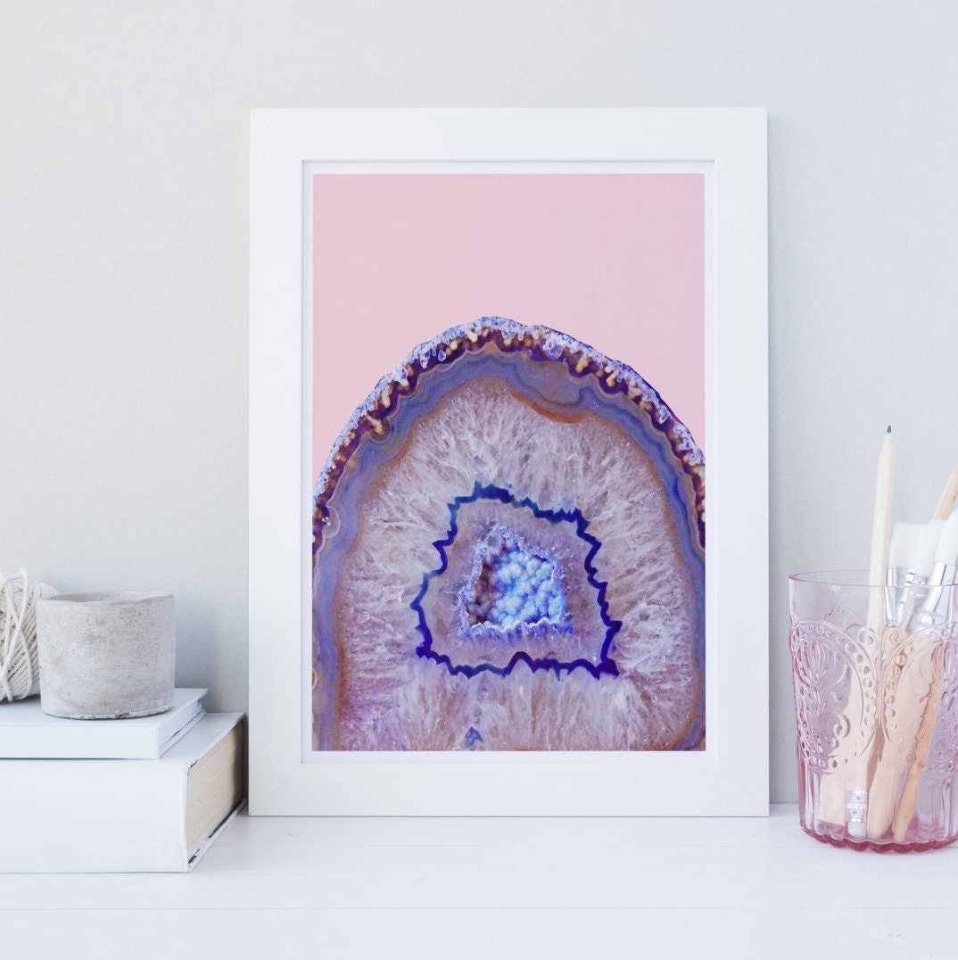 Geode wall art print Geode print purple Geode crystal