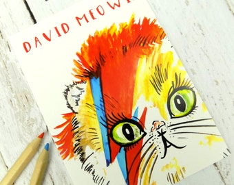 David Bowie Cat Postcard, Cute Funny Cat Pun Stationary