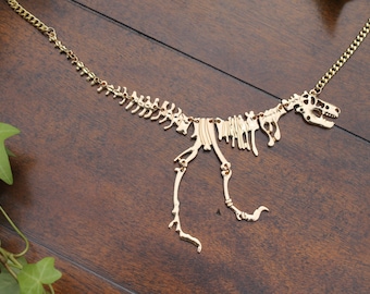 Tyrannosaurus Rex Necklace, Dinosaur Necklace, T Rex Necklace, Fossil, Unique Necklace, Gold, Jurassic Park, Jurassic World