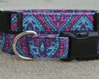 The "Zeppelin" Collar- bright pinks, purples and teals in a mixture of patterns