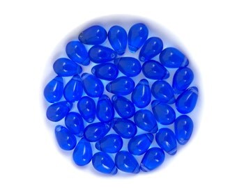 6x9 Teardrop Bead Cobalt Blue, Czech Glass Bead, Small Drop Bead, Craft, 50pcs, 2696C
