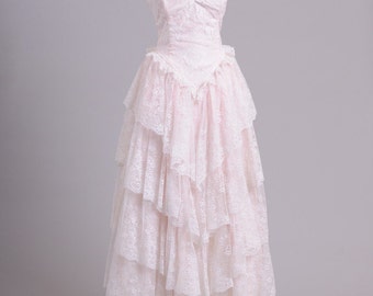 1970 Tiered Lace Vintage Wedding Gown