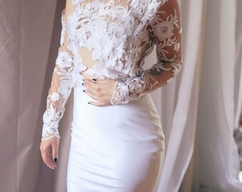 Lace Bridal Top Tulle Long Sleeve Sheer Wedding Lace Bridal Top Tulle Long Sleeve Sheer Wedding