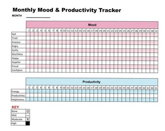 Printable Bipolar & Other Depression Tracker Monthly Mood