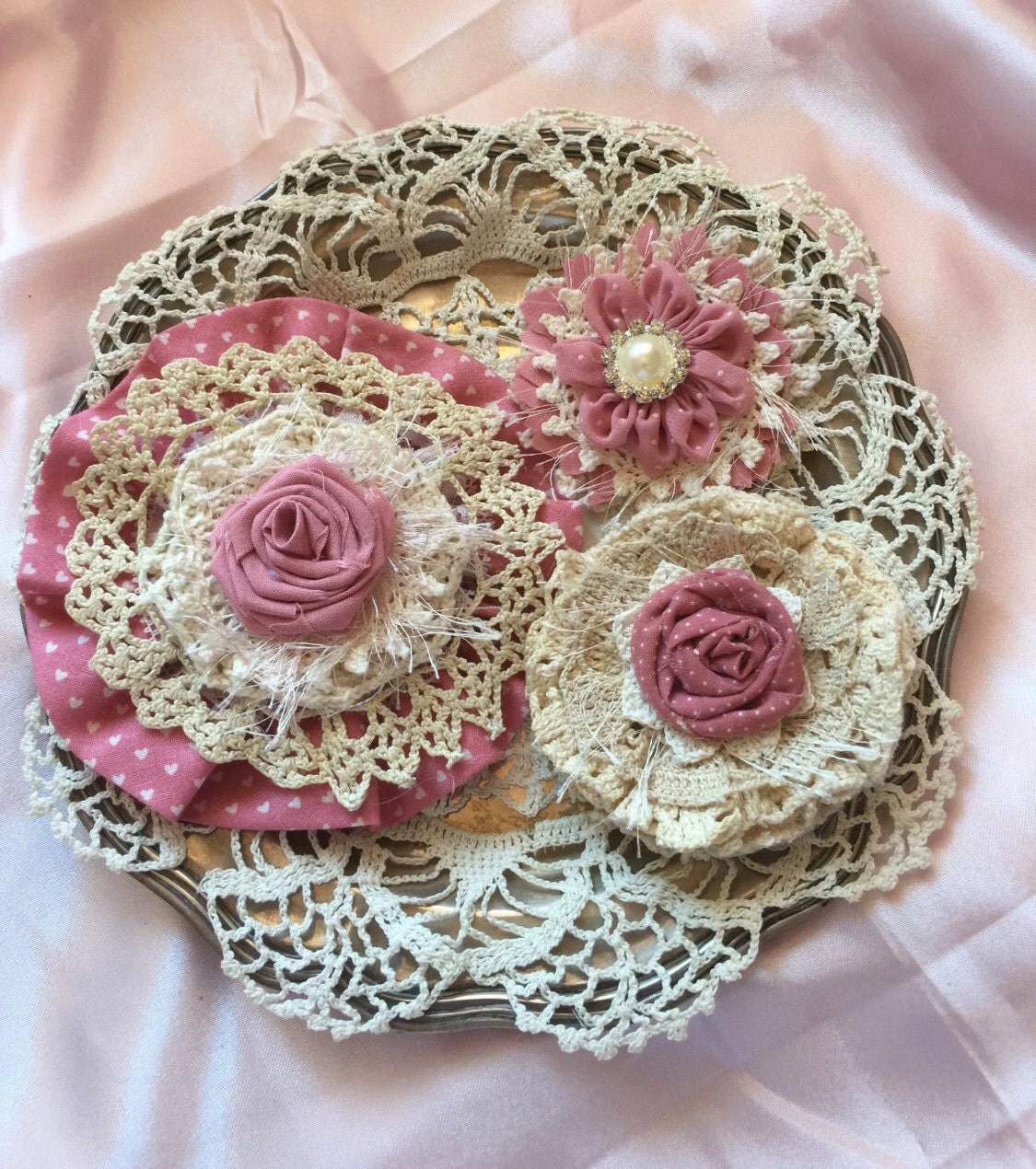 Shabby Chic Fabric Flowers/ Dusty Rose Fabric Flowers/ Vintage