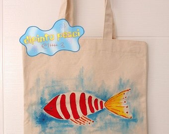 Red Fish Handpainted Tote Bag