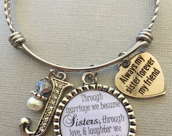 SISTER in law gift, Big sister gift, Sister jewelry, Bangle bracelet, birthday gift, Initial jewelry, Sister birthday gift Sister quote