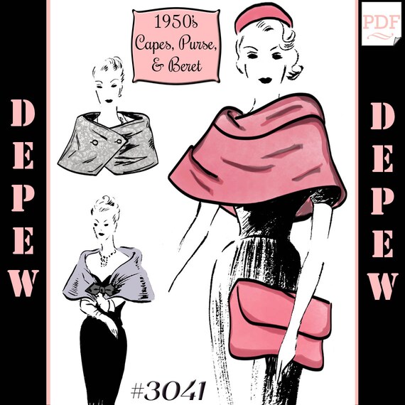 Vintage Sewing Pattern Print-at-Home 1950s Capes Purse and