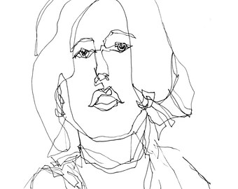 Art Pen and Ink Drawing Woman Portrait Black and White Print