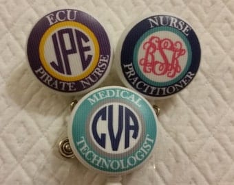 Medical Staff / Nursing Student -- Monogrammed Badge Reel ID Holder Badge Pull
