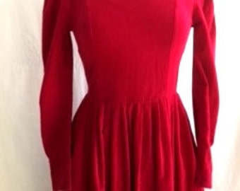 Vintage Lipstick RED CORDUROY Laura Ashley Dress