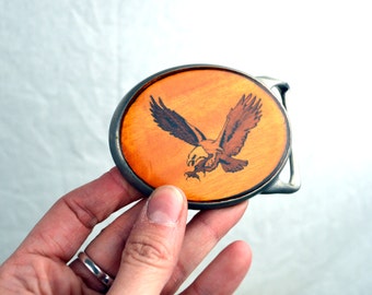 Vintage Eagle Wood and Metal Belt Buckle