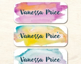 30 Name Stickers, Watercolor Background, Waterproof Stickers, Girl Stickers, Personalized Stickers, Girl Baby Bottle Labels (NS-04)