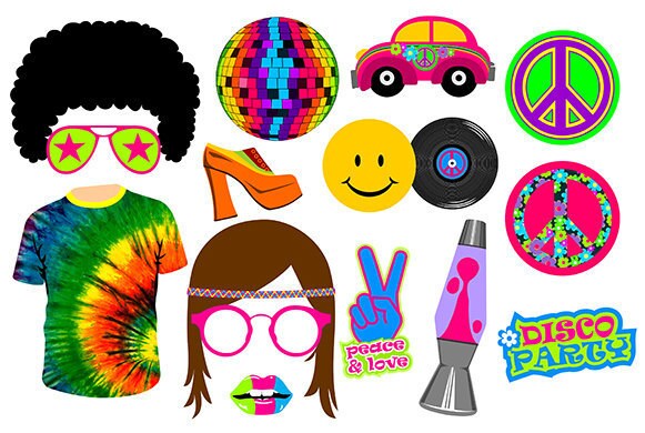 70's hippie digital photo booth props Instant by DigitalPhotoBooth