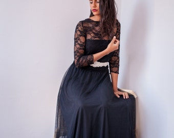 Black tulle skirt, long tulle skirt, tulle maxi skirt, tutu, long black skirt, party outfit, new years eve, soft tulle flowing elegant skirt