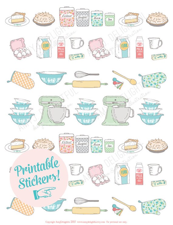 Printable Vintage BAKING stickers Digital File Instant