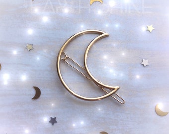 SILVER Moon hair clip Crystal crescent hair barrette by lotusfairy