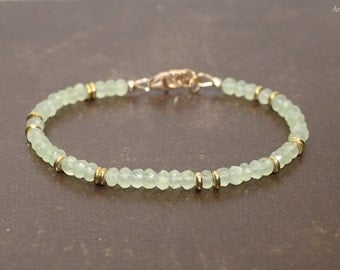 Prehnite Bracelet, Prehnite Jewelry, Brass, Beaded, Layering, Gemstone Jewelry