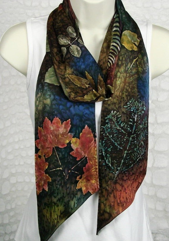 Silk Earth Tone Botanical Leaf Scarf by HartzSilk on Etsy