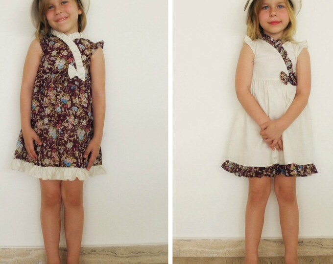 Girl Dress, Cream Dress for toddler and little girls, Toddler Kimono style Dress