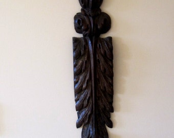Antique French 19th Century Hand Carved Wood Panel Palmette Acanthus Leaf Carving C1880