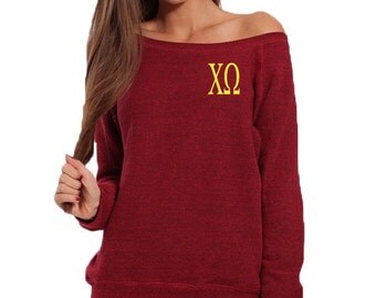 Chi Omega Sweatshirt, Monogrammed Sweatshirt, Monogrammed Off Shoulder Sweatshirt, Wide Neck Sweatshirt, Chi Omega Pullover,