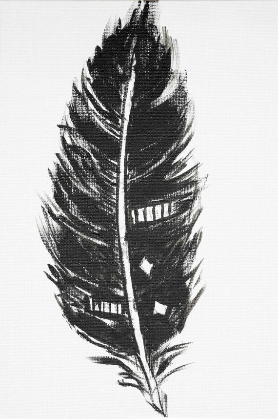 Black feather painting abstract black feather original