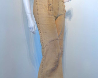 Vintage 1970s NORTH BEACH LEATHER Pants Handcrafted by Pieles Pitic Mexico // Whipstitch Detail