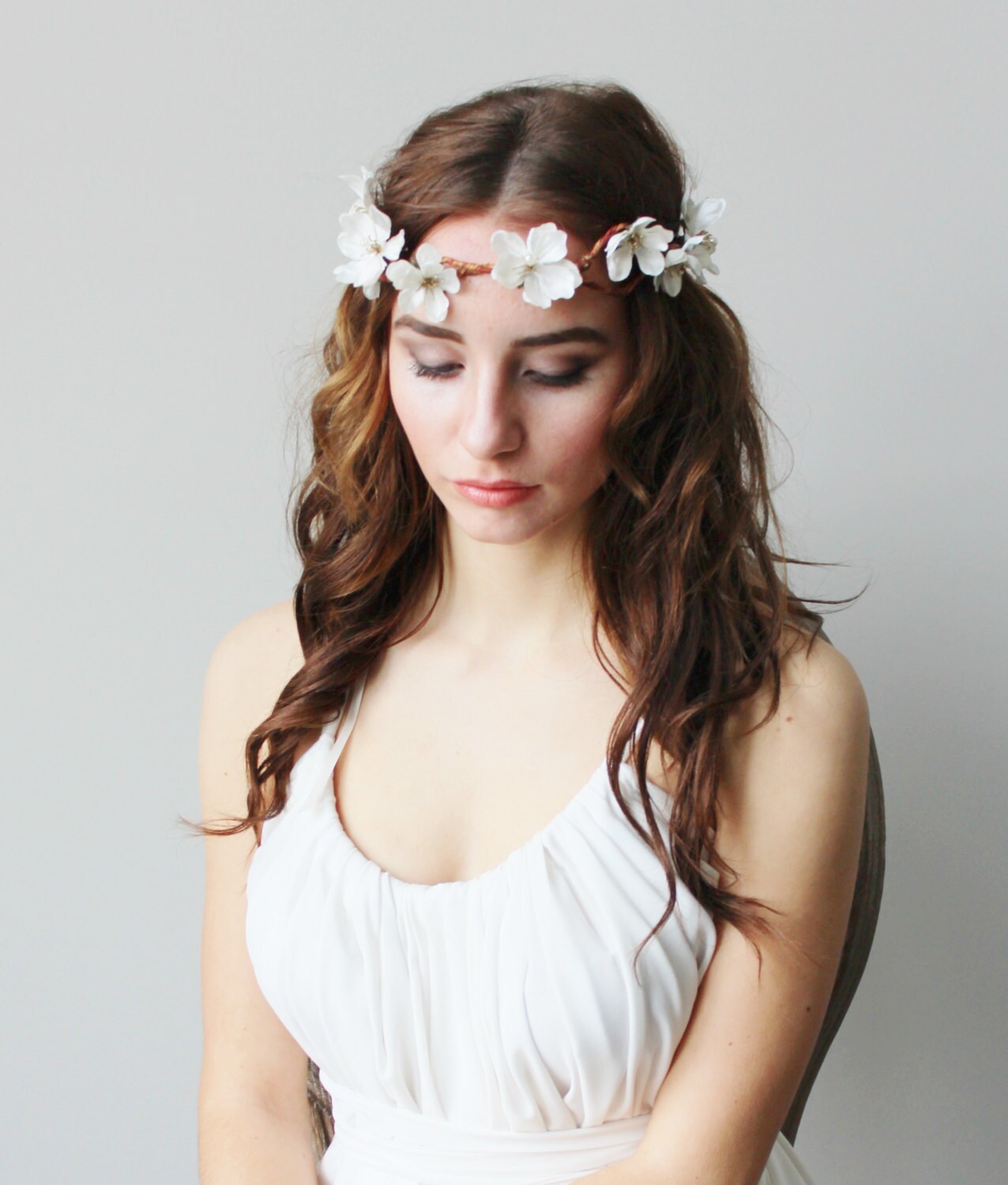 Ivory Flower Halo Hair Vine Rustic Bridal Wedding Accessories