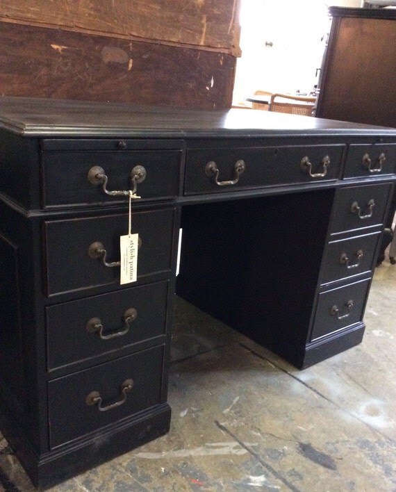 Black Painted lawyers Mahogany Desk by StylishPatina on Etsy