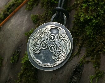 Huginn and Muninn Viking Raven Pendant - Silver - Norse Jewelry - Pagan - Asatru