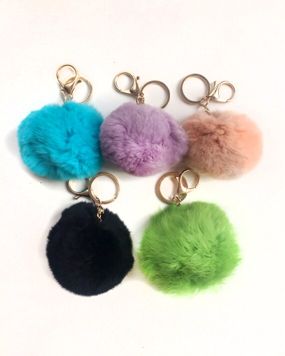 Faux Rabbit Fur Puff Ball Keychain by babemade on Etsy