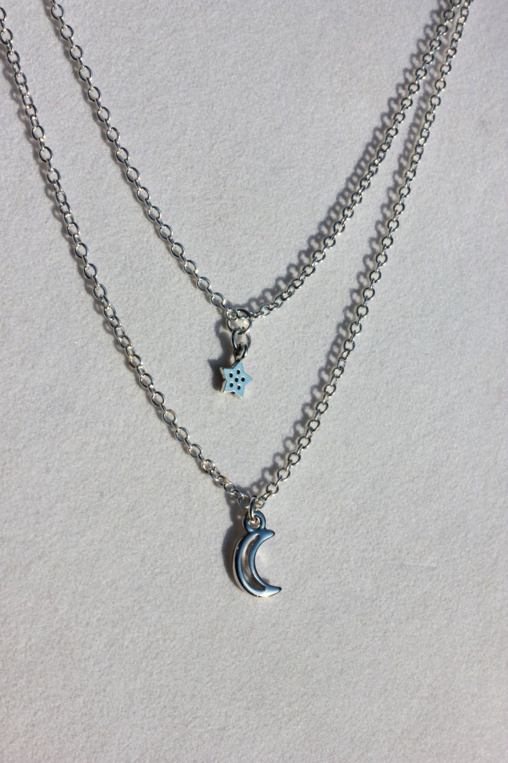 Petite Layered Crescent Moon and Star Necklace Celestial